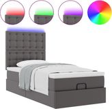 vidaXL Ottoman Bed with Mattress and LEDs 100x200cm Faux Leather Grey