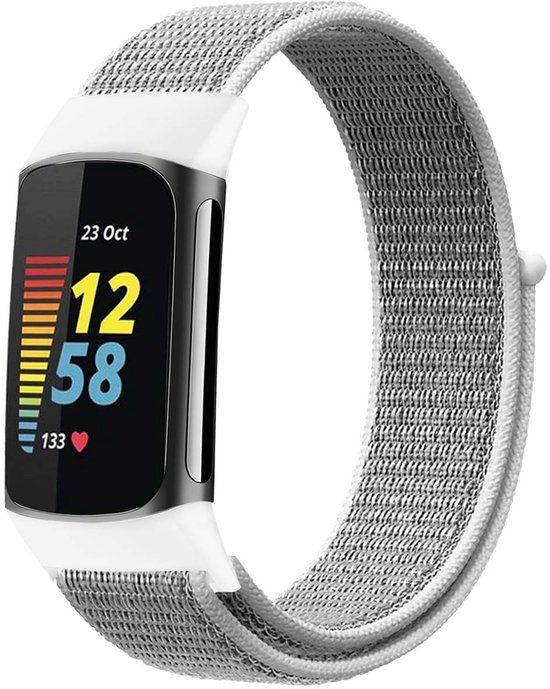 imoshion Nylon bandje voor de Fitbit Charge 5 - Maat L - Lichtgrijs