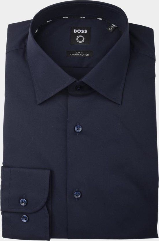 BOSS Hank slim fit overhemd - popeline - blauw - Strijkvriendelijk - Boordmaat: 42