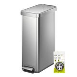 EKO Hudson 50L RVS Pedaalemmer met Soft-Close Deksel, Slanke Prullenbak voor Keuken of Thuis, Ruimtebesparende Afvalemmer met Open-Stay Functie en Afvalzakhouder