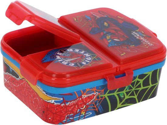 STOR Marvel Spider-Man Kinderlunchbox – Broodtrommel met 4 vakken, BPA-vrij, Rood