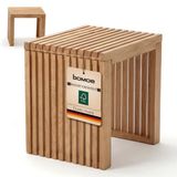 bomoe Houten Kruk 45x33x43 cm Eiken Massief FSC® Houten Kruk met Latten Design voor Hal Badkamer Keuken Zitkruk Compact Stabiel – Eichberg