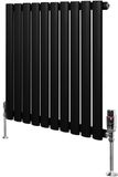 MonsterShop Ovale radiator 1 kolom - 600x600 mm - zwart - thermostaatkraan
