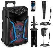Pyle Draagbare Bluetooth Speaker 800W met Wielen en Microfoon – PA Systeem met Party Lights USB MP3 Speler FM Radio en Afstandsbediening voor Outdoor en Feestgebruik