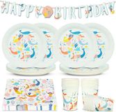 Talking Tables Zeemeermin Feestdecoratie en Tafelaankleding – Wegwerp Papieren Zeemeermin Borden, Bekers, Servetten, Tafelkleed en Herbruikbare Vlaggenlijn voor Onderwater Kinderverjaardagsfeestjes