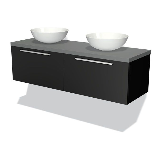 Maxaro Badkamermeubel Modulo Plato 140cm Mat Zwart 2 Lades Middengrijs