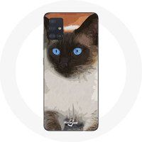 Maniacase Etui voor Samsung Galaxy A51 5G zwart-witte Siamese kat blauwe ogen