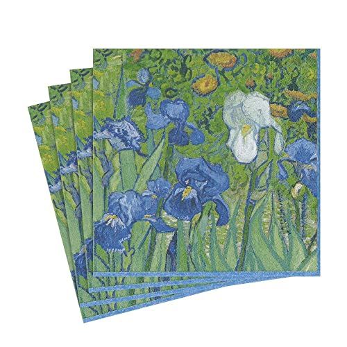 Caspari Van Gogh Irises Paper Cocktail Napkins - Luncheon - Green