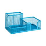 Leviatan Bureau-organizer, pennenhouder, pennenkoker, tafelorganizer van metaal, kantoorplank met notitieblok mesh, 205 x 103 x 98 mm, blauw