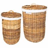 vidaXL Wasmand met deksel GENDT 2 stuks Natuurlijk Bruin Kubu Rattan