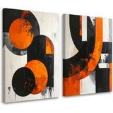 Set de tableaux sur toile Abstraction Formes Noir Orange 2 x 40x60