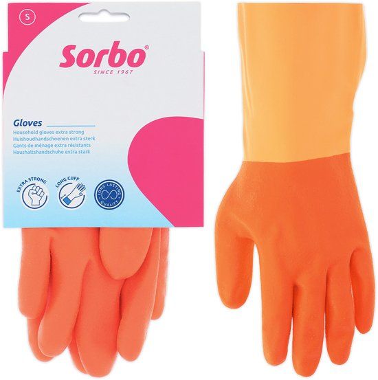Sorbo Huishoudhandschoenen Strong - Oranje - Maat S - Extra Lang Manchet - Rubber