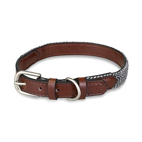 Petface Petface hondenhalsband, visgraatpatroon, leer, maat S