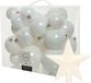 Decoris Boules de Noël set plastique nacre blanc - 6-8-10 cm - 27 pièces