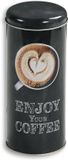 Kesper Koffie blik voor pads - Enjoy your coffee - metaal - zwart - drukdeksel - D8 x H17 cm
