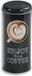 Kesper Koffie blik voor pads - Enjoy your coffee - metaal - zwart - drukdeksel - D8 x H17 cm