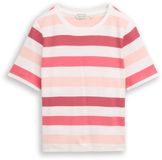 Tom Tailor - T-shirt van katoen - Maat M - coral offwhite stripe