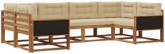vidaXL - Bank loungeset - 6 zitplekken - Natuurlijk en beige - Acacia hout
