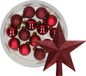 Decoris boules de Noël 14x pc 3 cm - avec étoile - rouge bordeaux - plastique