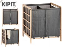 Kipit Dubbele wasmand - grijs - voorsorteerder - houten frame - eenvoudig in gebruik