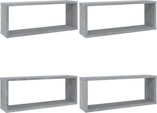 vidaXL Wandschappen Kubus - Set van 4 - 60x15x23 cm - Bewerkt Hout - Grijs Sonoma