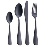 GoGeiLi 24-delige bestekset mat zwart mat roestvrij staal gesatineerd servies voor 6, vaatwasmachinebestendig