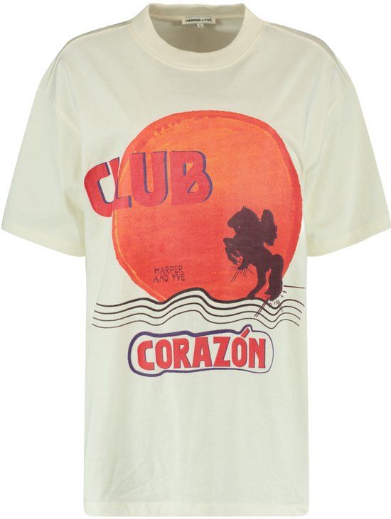 Harper & Yve CLUBCORAZON-SS Dames T-shirt Korte mouw Ronde hals Katoen Jersey ECRU XS