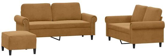 vidaXL 3-delige Loungeset met kussens fluweel bruin
