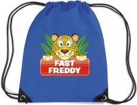 Bellatio Decorations Fast Freddy het luipaard rijgkoord rugtas / gymtas - blauw - 11 liter - voor kinderen