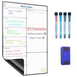SURFOU Magnetisch whiteboard voor koelkast A3, wekelijkse planner, droog wisbord voor taken, taken, takenlijsten, winkelen, maaltijdplanning voor thuis, kantoor, met 4 droogwispennen en wisser