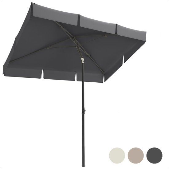 LifeGoods Parasol - 200x125cm - Donkergrijs - Kantelbaar - Waterdicht - Met Hoes