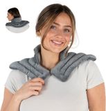 Chillaxy - Coussin chauffant pour le cou et les épaules - Coussin aux noyaux de cerise - Sac de noyaux pour micro-ondes - Coussin aux noyaux - Masque pour les yeux inclus - Gris