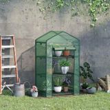 Mini-serre - Tente de culture avec couverture en plastique - 3 étagères - Porte roulante - Convient pour la culture de légumes à l'intérieur et à l'extérieur - Vert armée