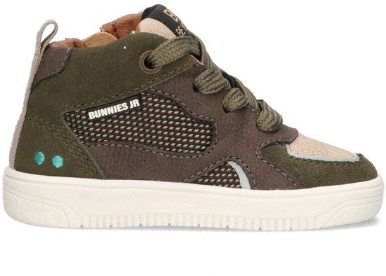 BunniesJR Jongens Hoge Sneakers - Groen - Leer - Veters - Maat 20