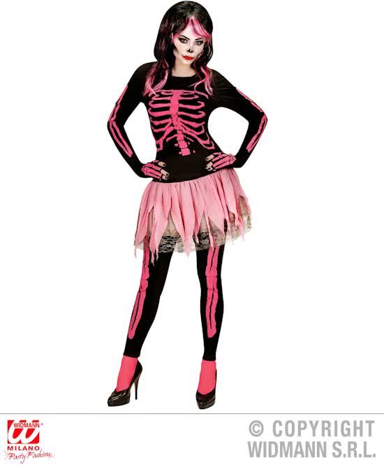 Widmann Roze skelet Halloween kostuum voor dames - Verkleedkleding - Large