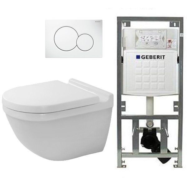Duravit Starck 3 toiletset met Geberit inbouwreservoir, Saniclass softclose zitting en Sigma01 bedieningsplaat - wit
