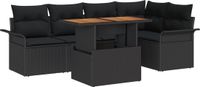 vidaXL Tuinbank Set 6-delig Zwart Polyrattan