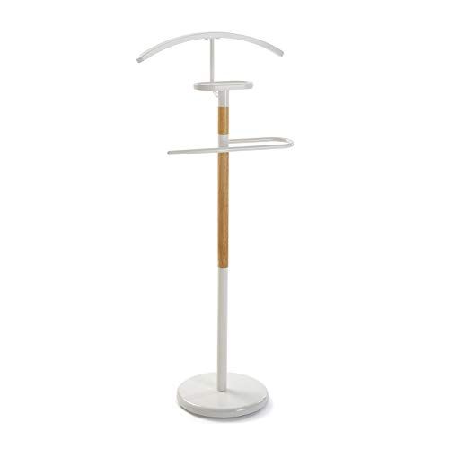 Versa - Moderne Kledingstandaard met 2 Kapstokken - Wit/Hout - 112x28,8x46cm