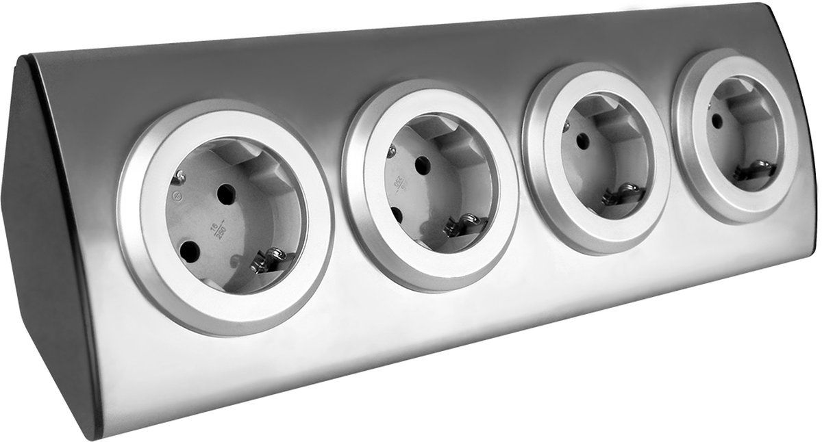 Orno Stekkerdoos bureau - Verdeelstekker 4 voudig - hoekstopcontact - Zilver