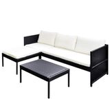 VidaXL 3-delige loungeset met kussens poly rattan zwart