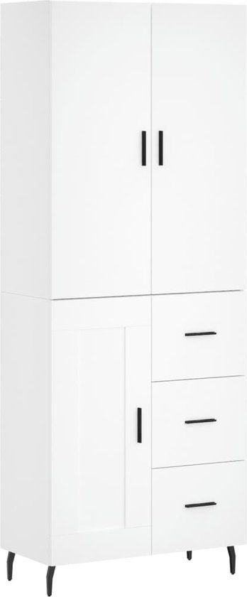 vidaXL Hoge kast bewerkt hout wit 69,5x34x180 cm