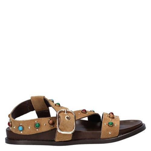 Nelson suède sandalen met studs bruin