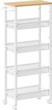 Songmics VASAGLE Keukentrolley met 5 niveaus, smalle nisplank op wielen, stalen handgreep voor kleine ruimtes, 22 x 45,4 x 99,6 cm, keuken, badkamer, woonkamer, studeerkamer, eiken wit LRC035W09