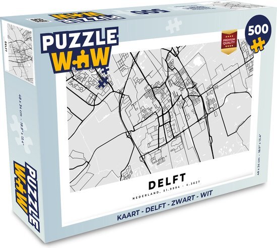 MuchoWow Puzzel Kaart - Delft - Zwart - Wit - Legpuzzel - Puzzel 500 stukjes