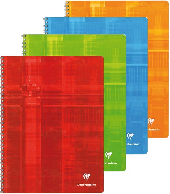 Clairefontaine 8351C Cahier Spiraalgebonden Softcover Lijn Blauw/Groen/Oranje/Rood 24x32cm 90 vel