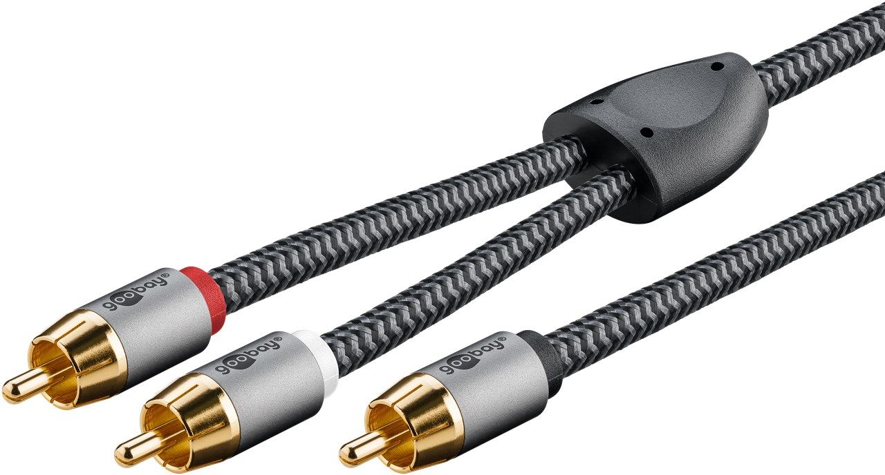 Goobay 65301 Audio Cable - 3m - 2 x RCA to RCA - Black/Silver