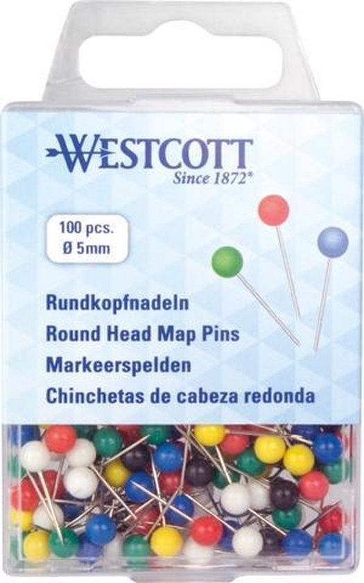 Westcott Markeerspelden - Ø5mm x 16mm - Assorti Kleuren - 100 Stuks