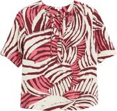 s.Oliver Bluse Koraal Zebraprint Viscose/Katoen V-hals Korte mouw Regular Fit Vrouwen Maat 46