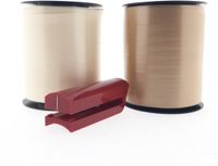 kadoonline Premium Krullint Set + Krullintsplitter - Goud & Créme - Cadeaulint - Verpakkingslint - Breedte: 10 mm - Rollengte: 250 meter per rol