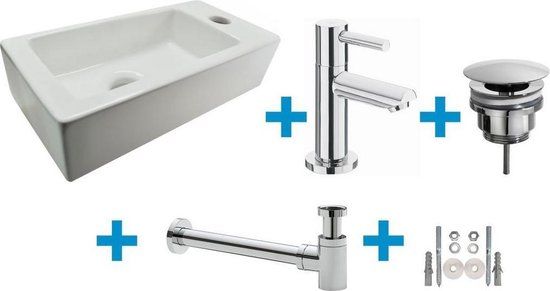 Wiesbaden Rhea Fonteinset Mini 36x18x9cm wit rechts - Incl. kraan en sifon